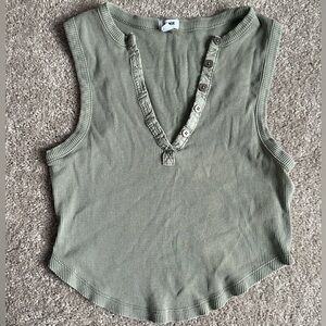 Garage Olive Green Ribbed Cropped Tank Top